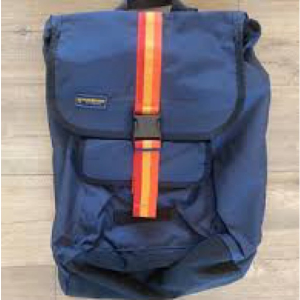Timbuk2 Spire laptop Blue and Orange Backpack with stripped ribbon